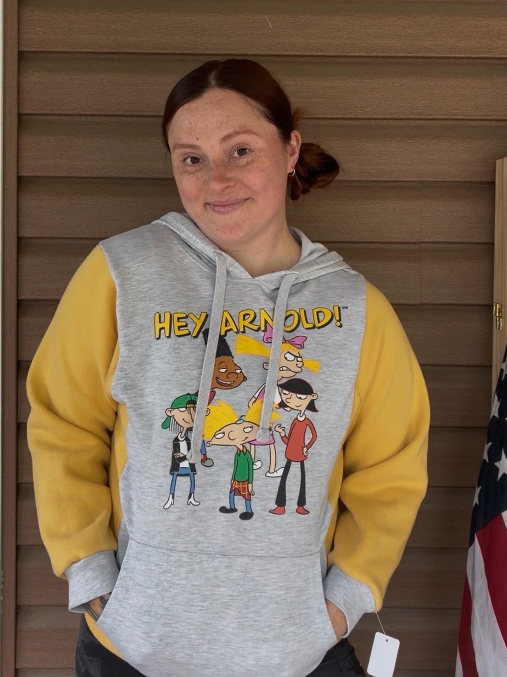 Hey Arnold! Cartoon Graphic Hoodie - Gray & Mustard Yellow